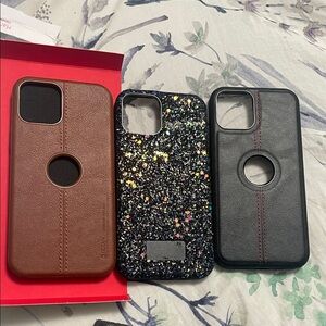 Stylish Phone Case Set - Brown, Black, and Glitter - iPhone 12/12 Pro